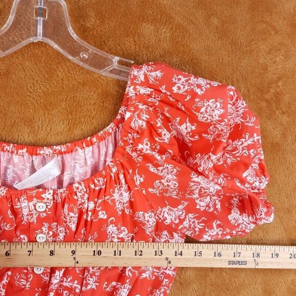 CAROLINE CONSTAS Womens Dress XS Red Pullover Fit Flare Floral Puff BARDOT Girly - Picture 8 of 11